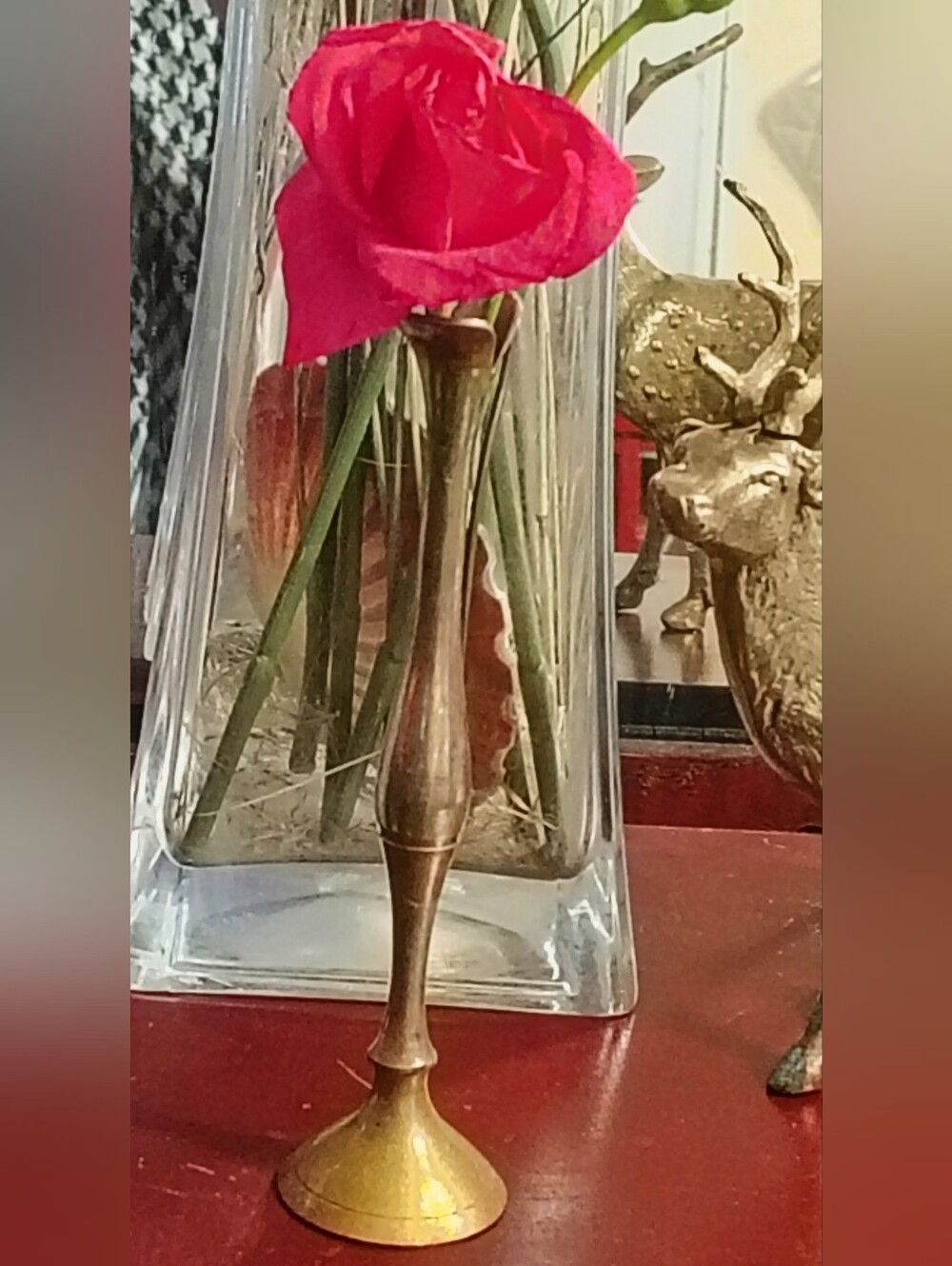 Vintage Brass Lily Bud Vase Slender Stem Flared Petal Flower Vase or Ewer 6.5"